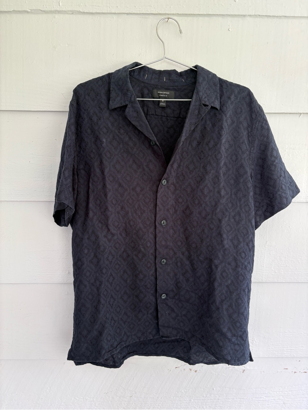 Banana Republic Navy Textured Linen Blend Camp Shirt Men’s Medium
